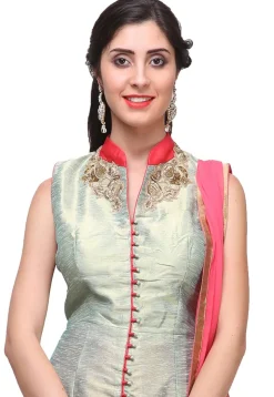 Hand Embroidered Art Silk Lehenga in Fawn