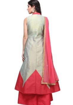 Hand Embroidered Art Silk Lehenga in Fawn