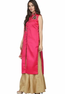 Hand Embroidered Art Silk Lehenga in Fuchsia