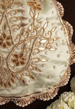 Hand Embroidered Art Silk Potli Bag in Pastel Green