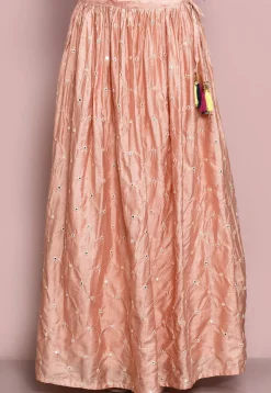 Hand Embroidered Art Silk Lehenga in Peach