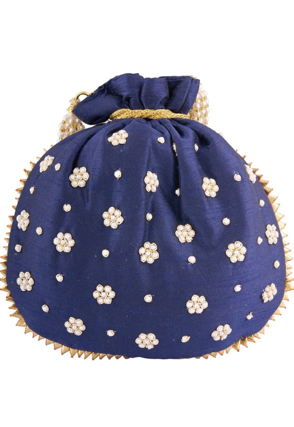 Hand Embroidered Art Silk Potli Bag in Navy Blue