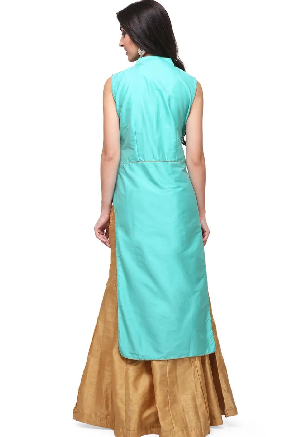 Hand Embroidered Art Silk Lehenga in Turquoise