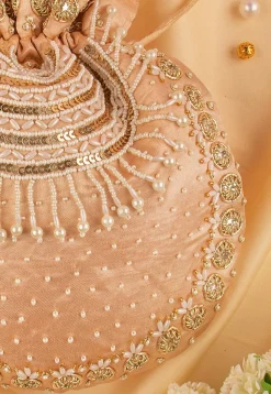 Hand Embroidered Art Silk Potli Bag in Rose Gold