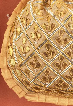 Hand Embroidered Art Silk Potli Bag in Beige