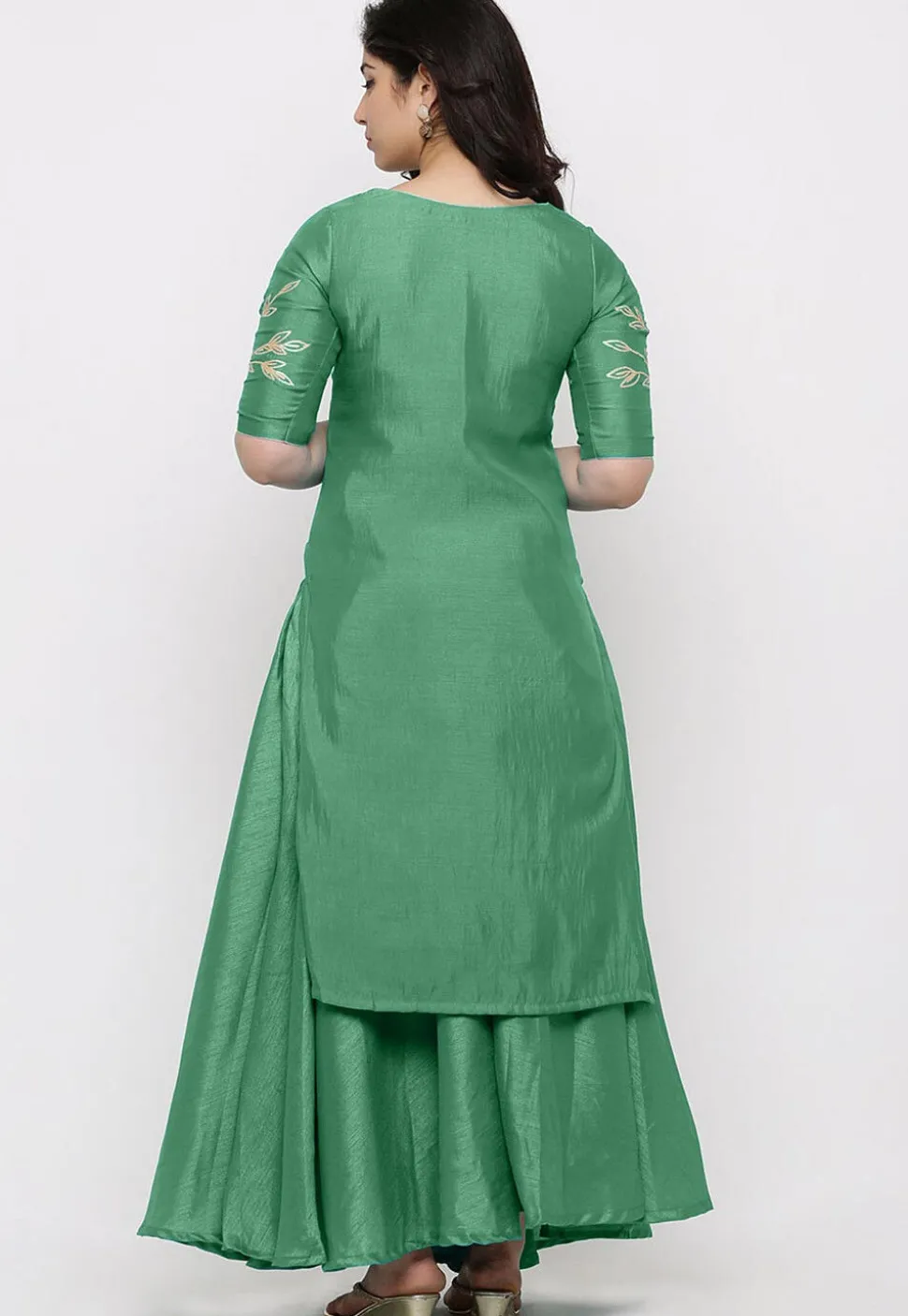Hand Embroidered Art Silk Lehenga in Sea Green