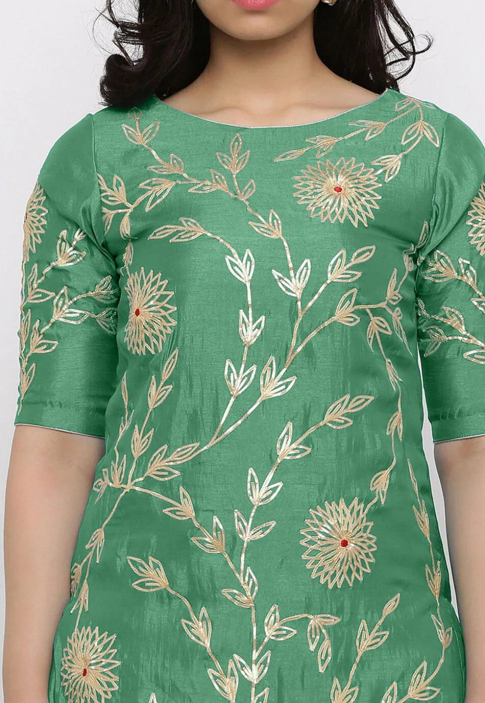 Hand Embroidered Art Silk Lehenga in Sea Green