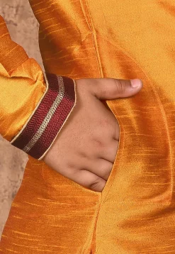 Hand Embroidered Art Silk Kurta in Mustard