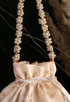 Hand Embroidered Art Silk Potli Bag in Off White