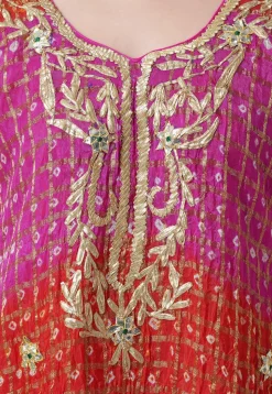 Hand Embroidered Art Silk Ghatchola Bandhej Straight Suit in Fuchsia and Red