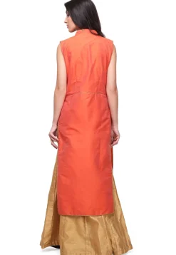Hand Embroidered Art Silk Lehenga in Orange