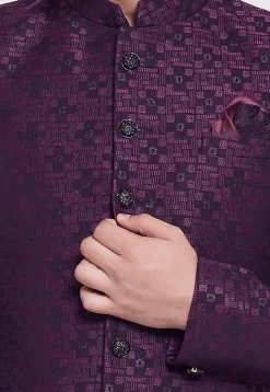 Hand Embroidered Art Silk Jacquard Jodhpuri Jacket in Purple