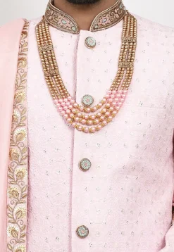 Hand Embroidered Art Silk Sherwani in Pink