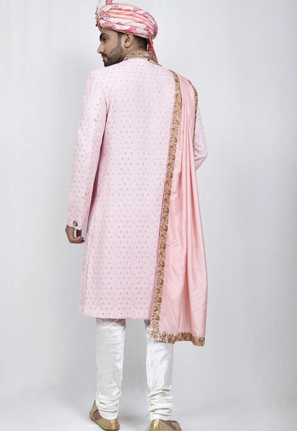 Hand Embroidered Art Silk Sherwani in Pink