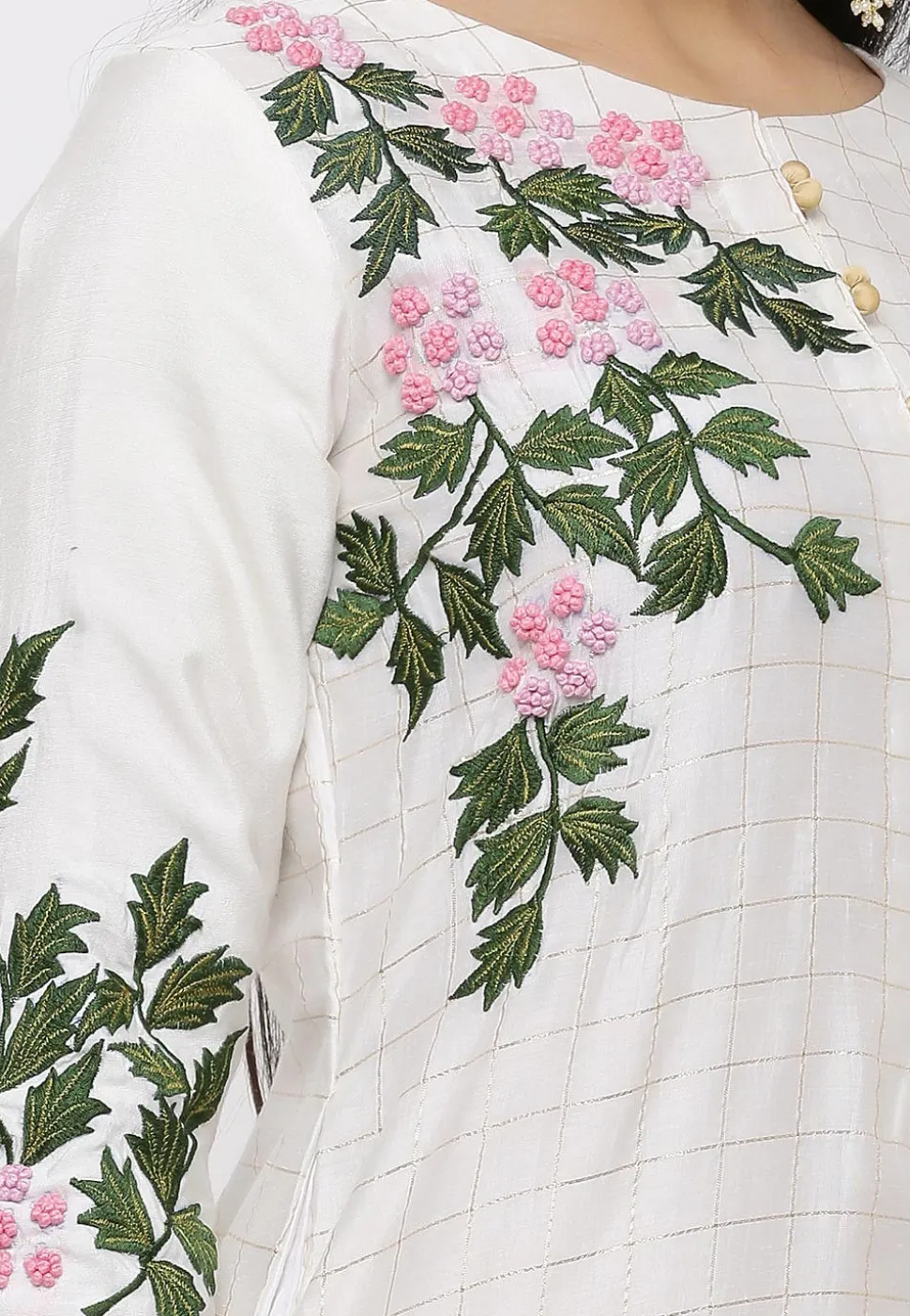 Hand Embroidered Chanderi Silk Pakistani Suit in Off White