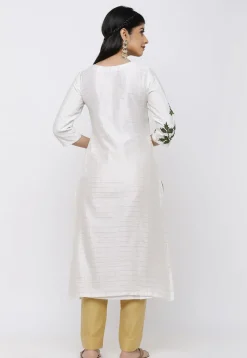Hand Embroidered Chanderi Silk Pakistani Suit in Off White