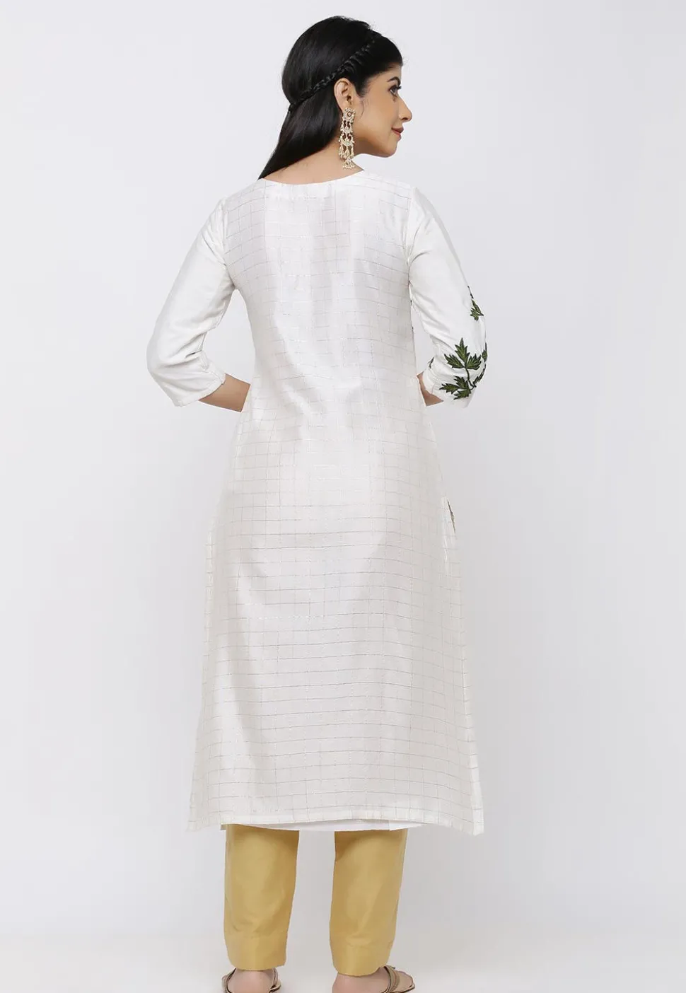 Hand Embroidered Chanderi Silk Pakistani Suit in Off White