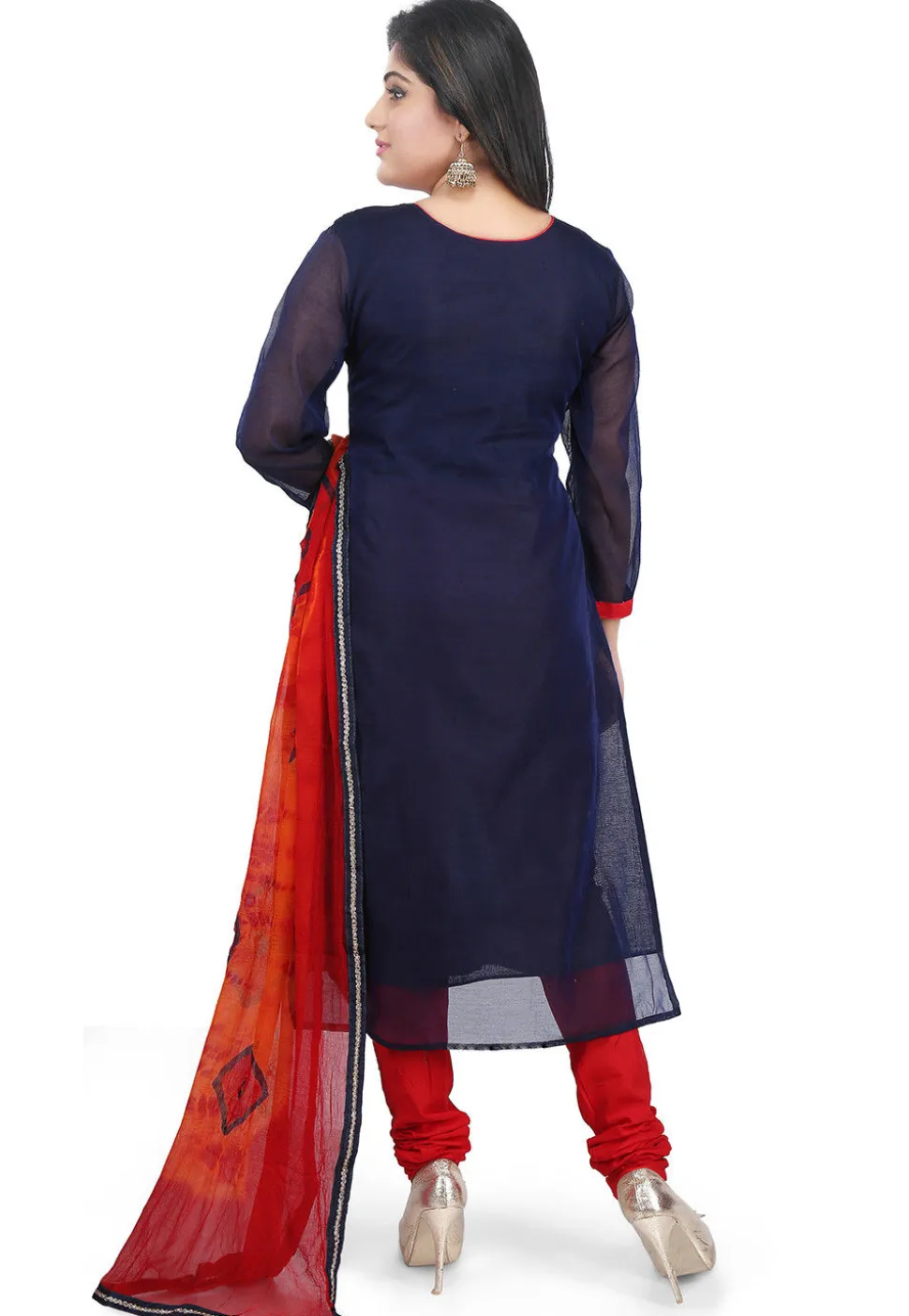 Hand Embroidered Chanderi Cotton Straight Suit in Dark Blue