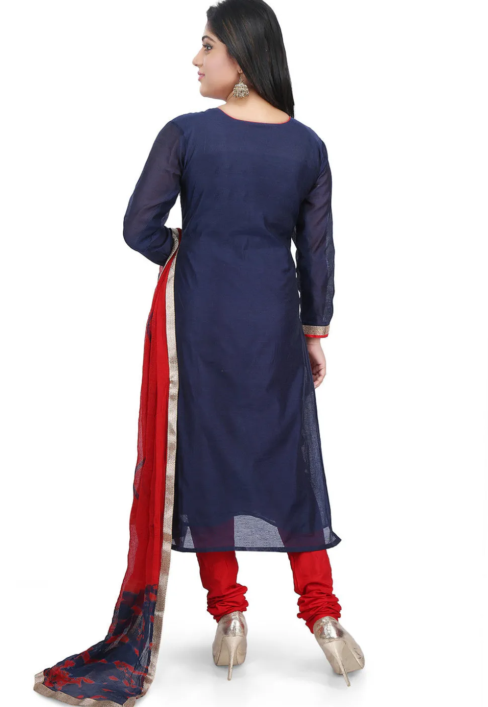 Hand Embroidered Chanderi Cotton Straight Suit in Dark Blue