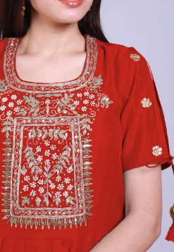Hand Embroidered Chanderi Silk Lehenga in Red