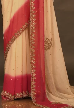 Hand Embroidered Chiffon Saree in Beige