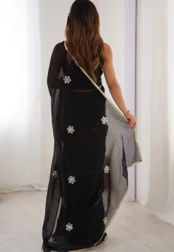 Hand Embroidered Chinon Chiffon Saree in Black