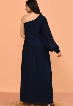Hand Embroidered Chinon Chiffon Gown in Navy Blue
