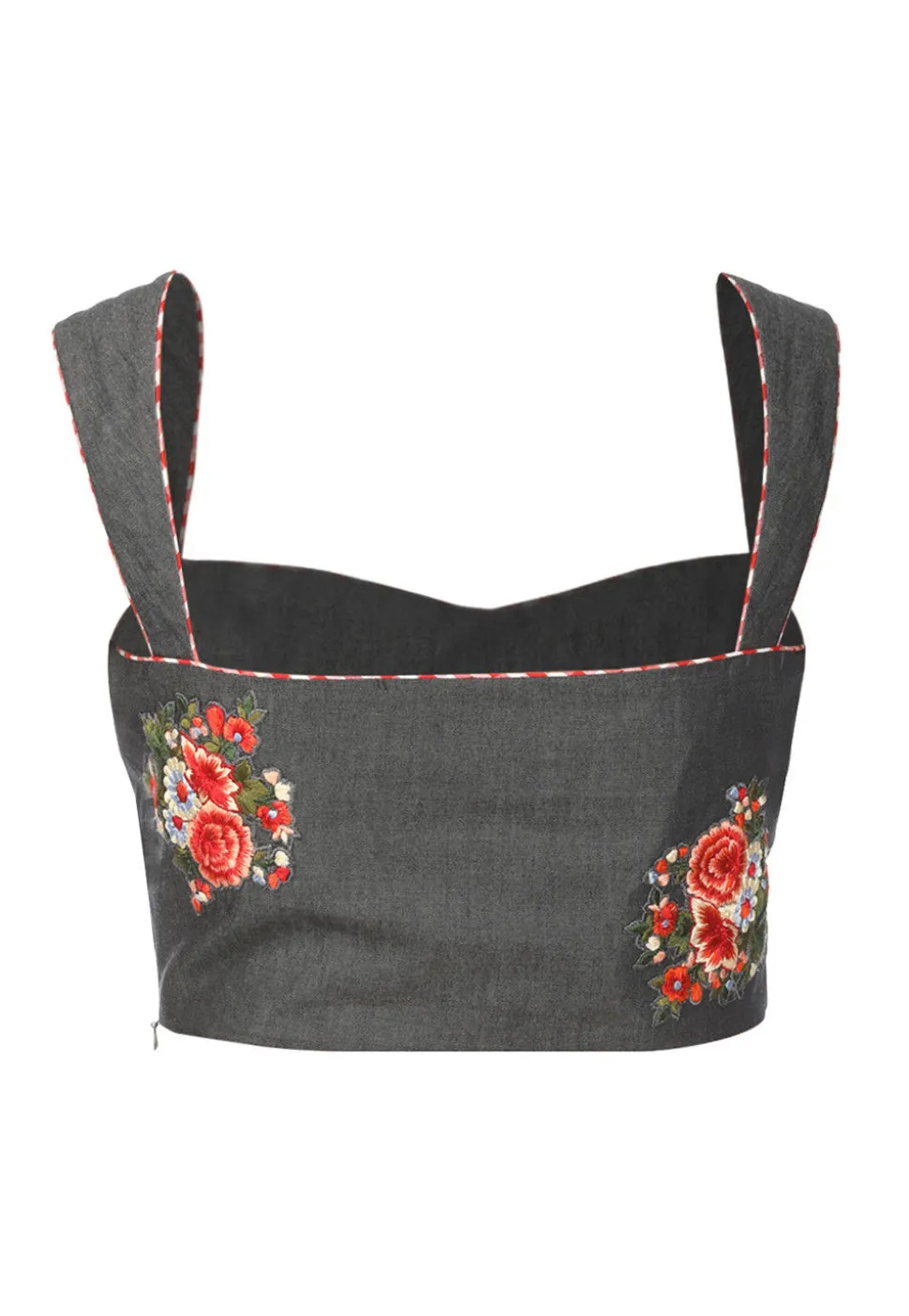 Hand Embroidered Cotton Blouse in Grey