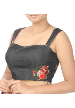 Hand Embroidered Cotton Blouse in Grey