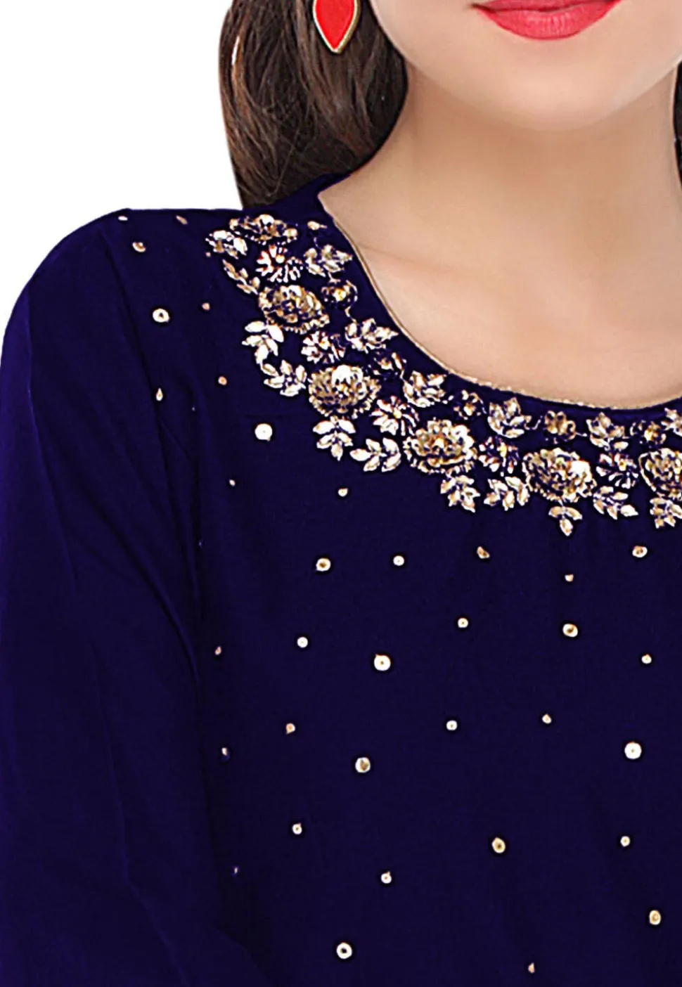 Hand Embroidered Cotton Silk Kurti in Dark Blue