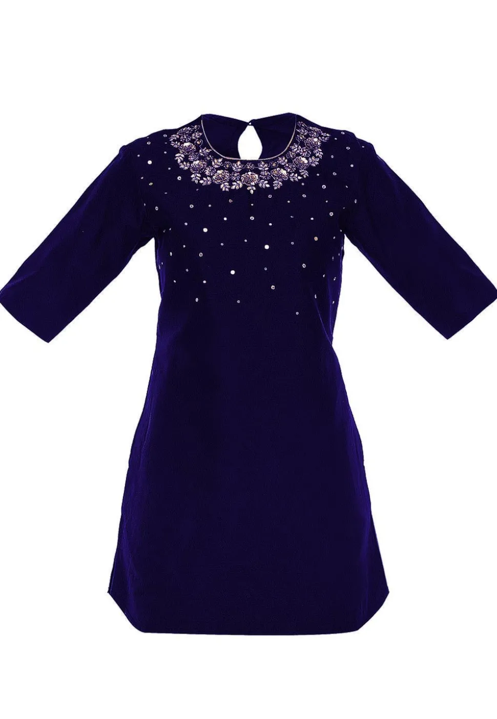 Hand Embroidered Cotton Silk Kurti in Dark Blue