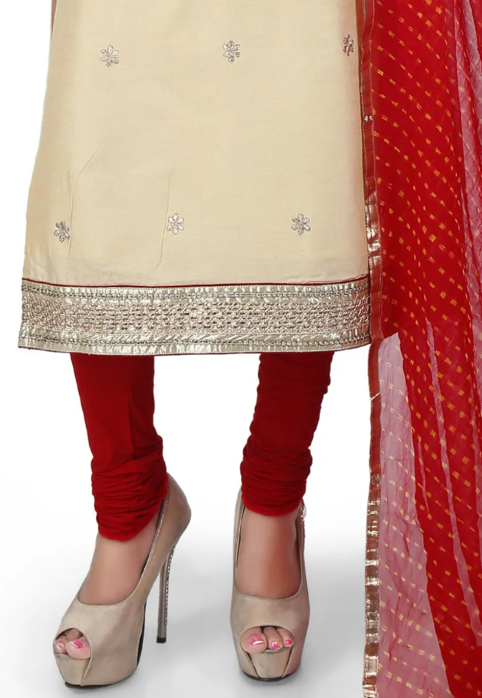 Hand Embroidered Cotton Silk Straight Suit in Light Beige