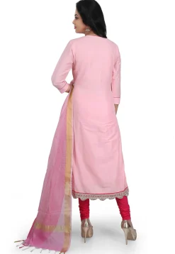 Hand Embroidered Cotton Silk Straight Suit in Light Pink