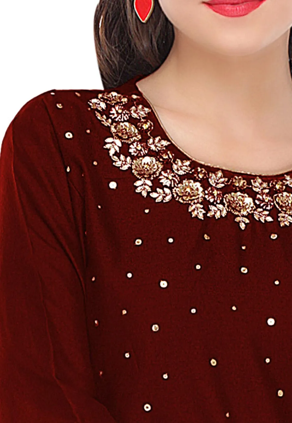 Hand Embroidered Cotton Silk Kurti in Maroon