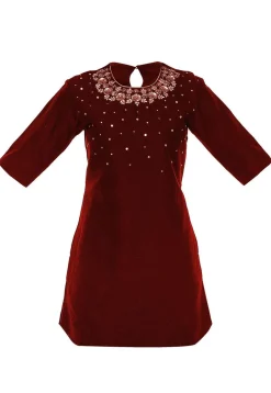 Hand Embroidered Cotton Silk Kurti in Maroon