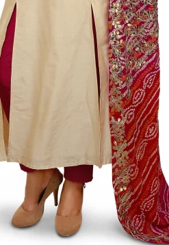 Hand Embroidered Cotton Silk Straight Suit in Beige