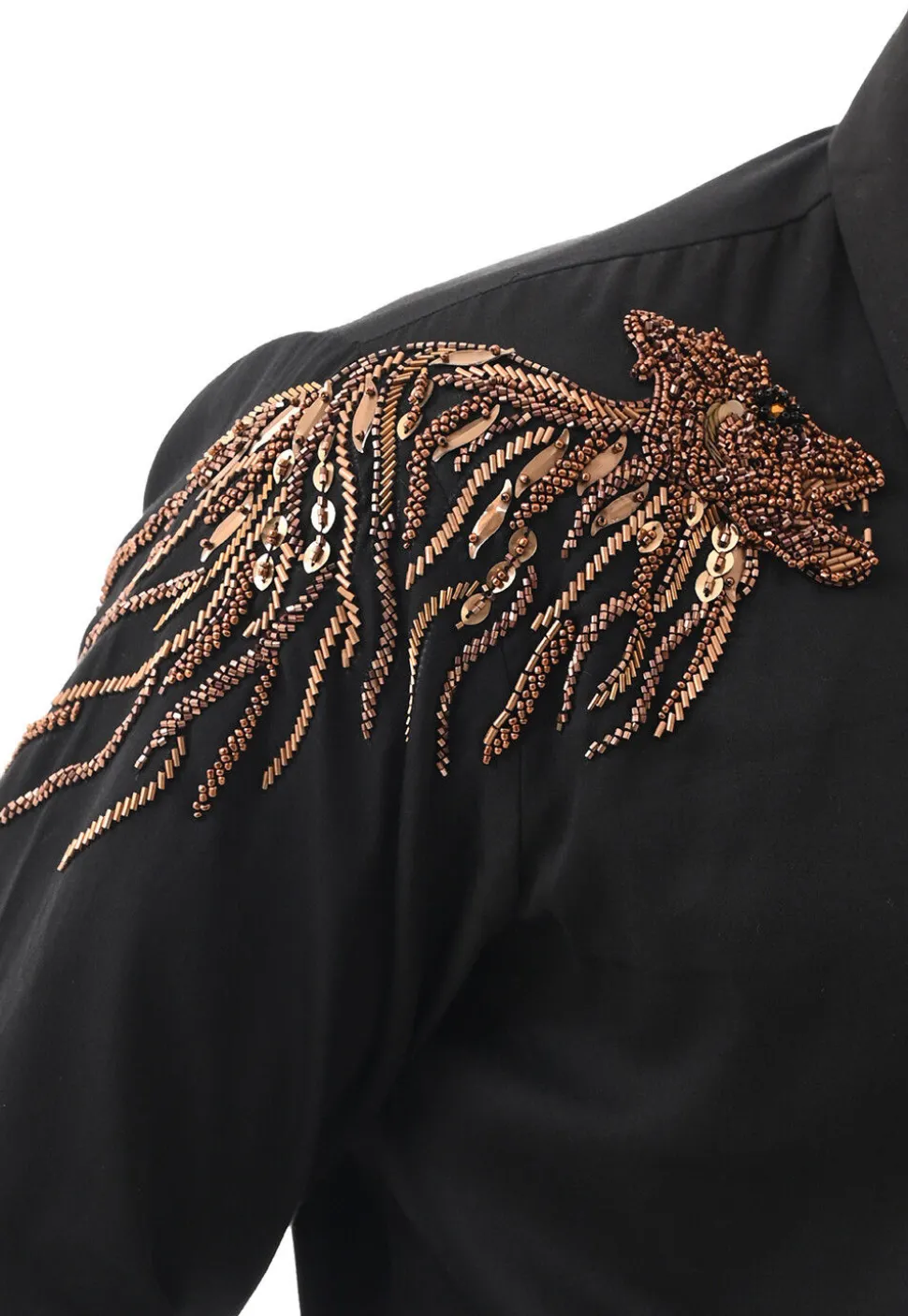 Hand Embroidered Cotton Silk Shirt in Black