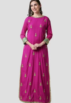 Hand Embroidered Crepe Abaya Style Suit in Magenta