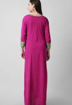 Hand Embroidered Crepe Abaya Style Suit in Magenta