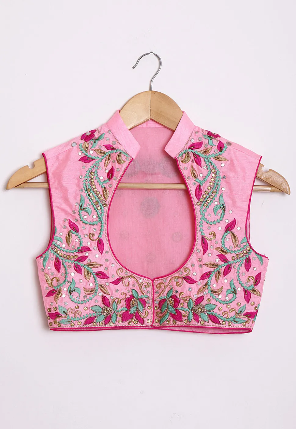 Hand Embroidered Dupion Silk Jacket in Pink