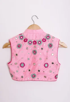 Hand Embroidered Dupion Silk Jacket in Pink