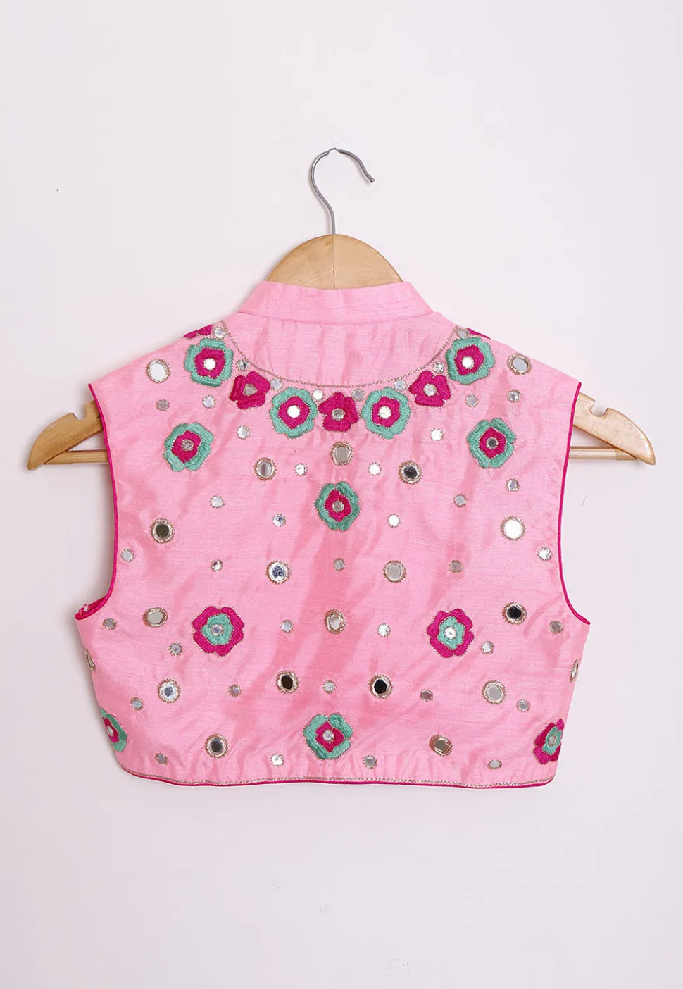 Hand Embroidered Dupion Silk Jacket in Pink