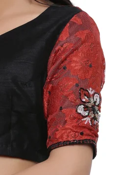 Hand Embroidered Dupion Silk Blouse in Black and Maroon