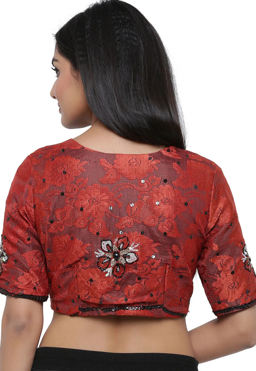 Hand Embroidered Dupion Silk Blouse in Black and Maroon