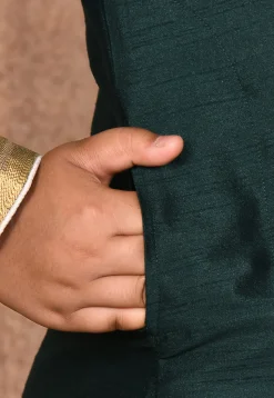 Hand Embroidered Dupion Silk Kurta in Dark Green