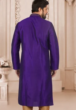 Hand Embroidered Dupion Silk Kurta in Purple