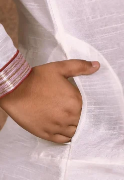 Hand Embroidered Dupion Silk Kurta Set in Off White