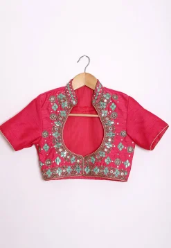 Hand Embroidered Dupion Silk Jacket in Pink