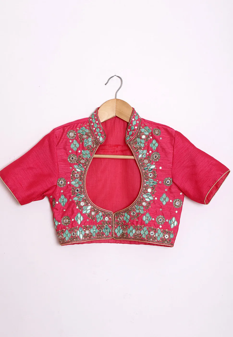 Hand Embroidered Dupion Silk Jacket in Pink