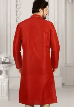 Hand Embroidered Dupion Silk Kurta in Rust